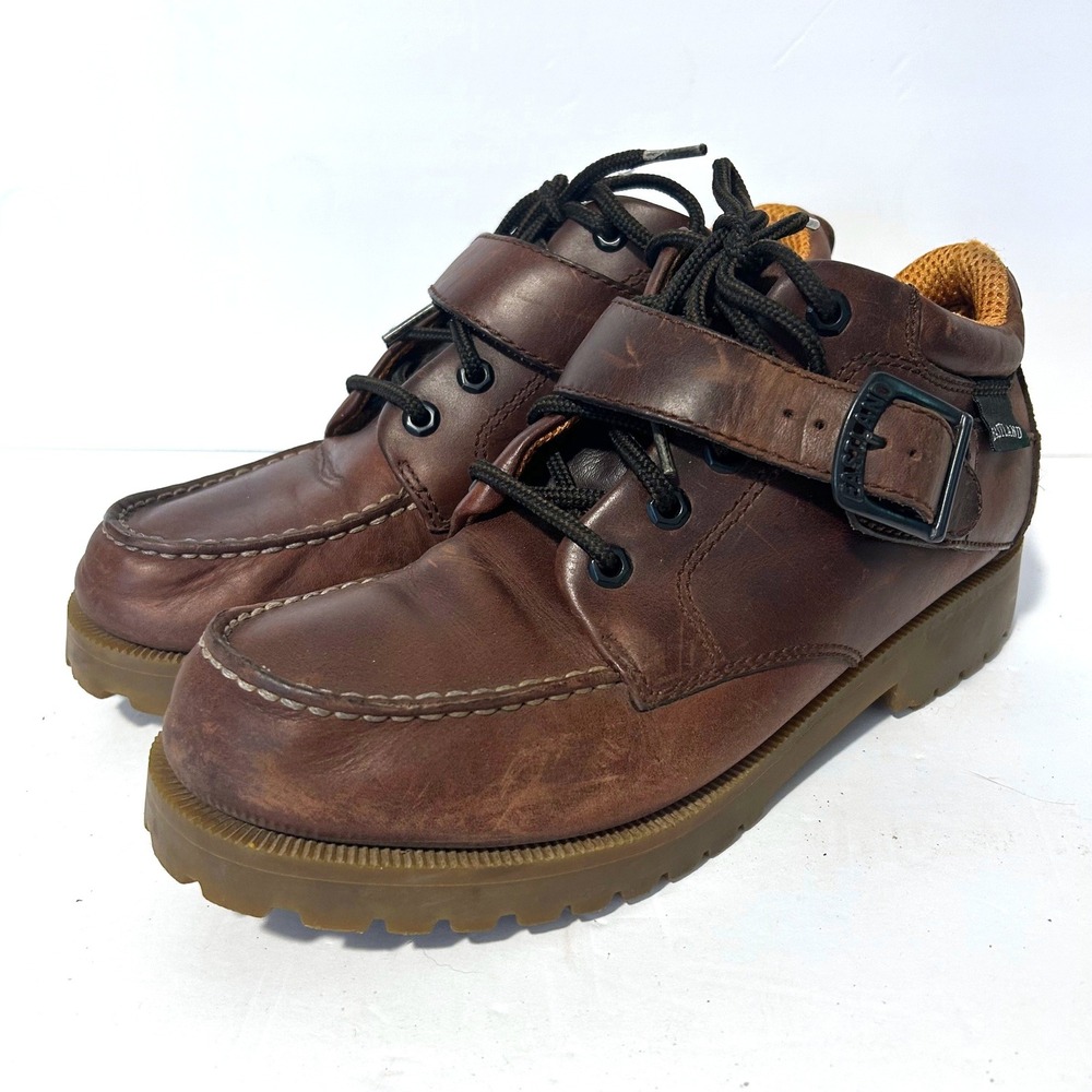 Vtg Eastland Brooklyn Moc Toe Boots Mens 9.5 Brown Buckle Strap Lug Sole Y2K